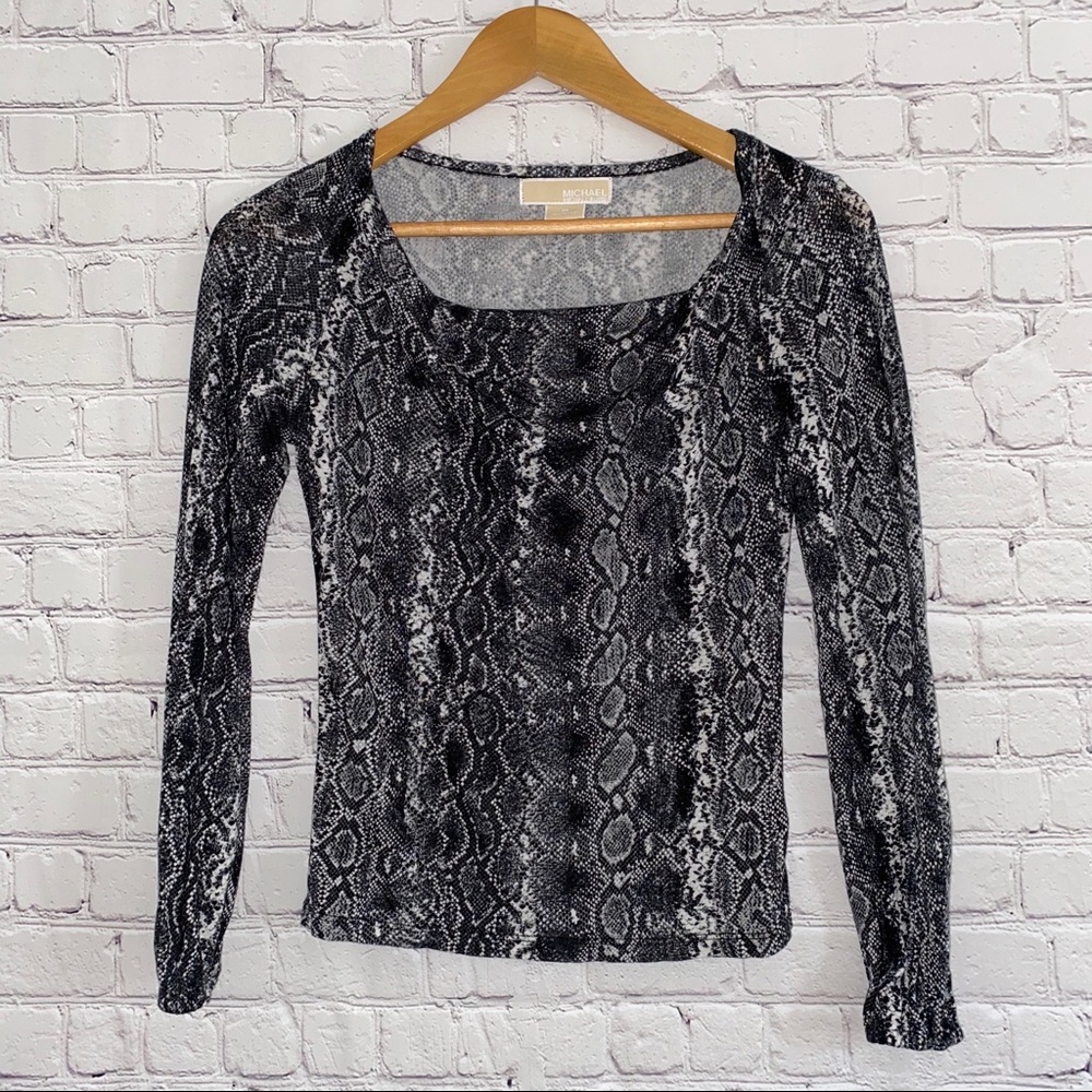 💎 Michael Kors Snake Print Long Sleeve Drape Shirt